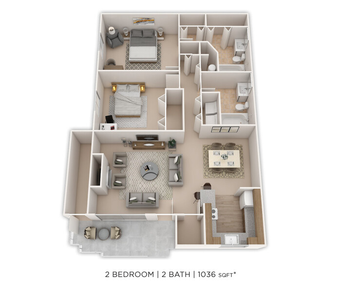 2 Bed, 2 Bath - 1036 SF